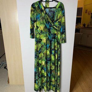 Touch Express Long Floral Dress Women's Size XL Green